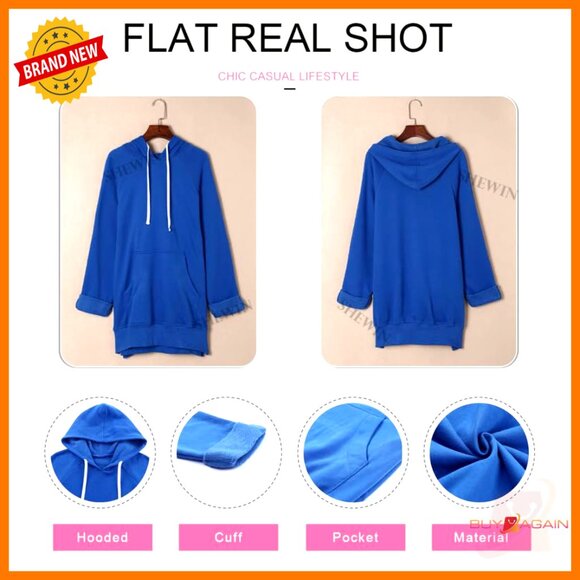 Oversized Hoodie Dress Split Hem Drawstring Casual Pullover Sweatshirt Y2K Chic - Picture 6 of 7